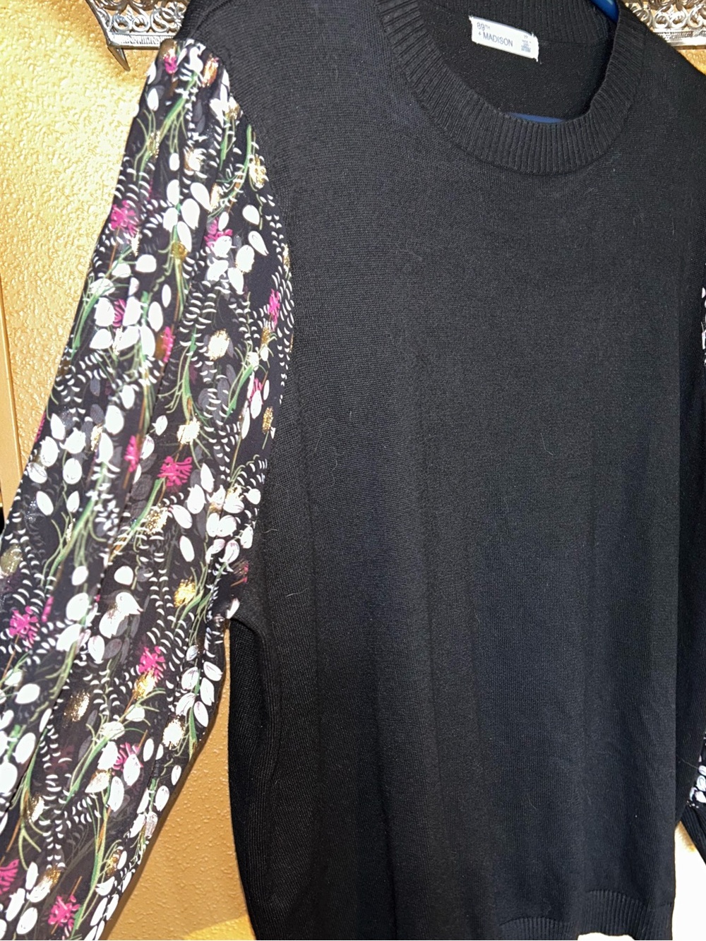 Black Sweater with Floral Print Sleeves